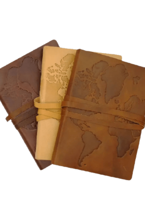 Leather Journal ‘World’ with Embossed Print